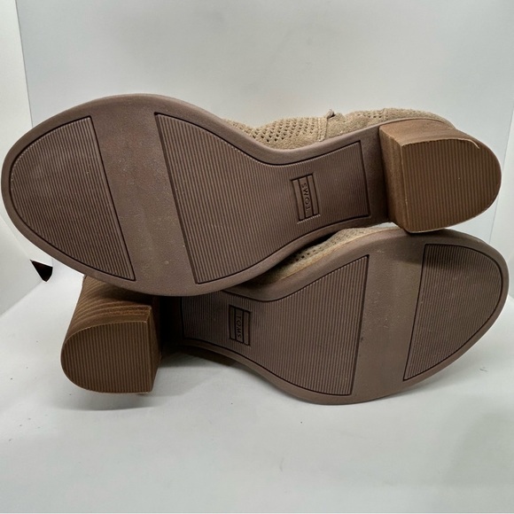 Toms Majorca Taupe Suede Perforated Ankle Open Toe Heeled Bootie Size 9 - Picture 10 of 11